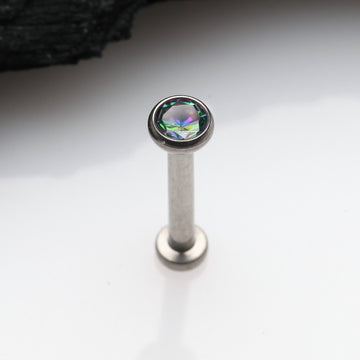 Detail View 1 of Implant Grade Titanium OneFit Threadless Gem Bezel Set Top Flat Back Stud Labret-Vitrail Medium